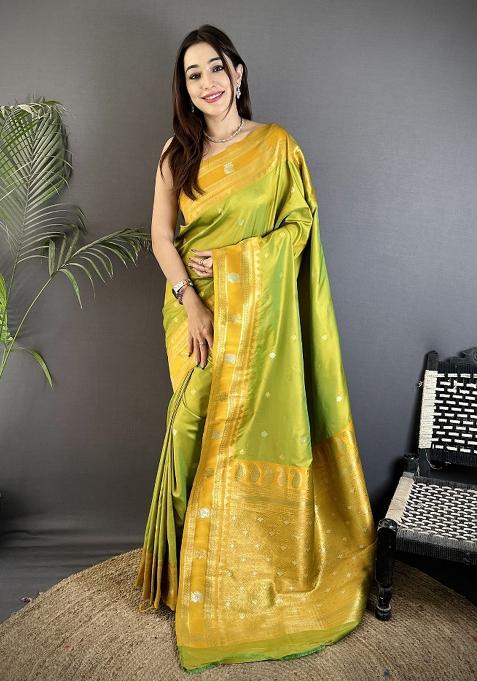 Light Green Woven Silk Saree Set