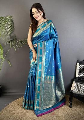 Sky Blue Woven Silk Saree Set