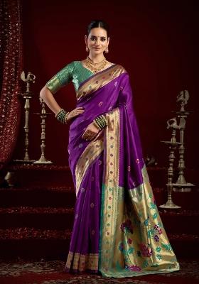 Purple Butti Silk Saree Set