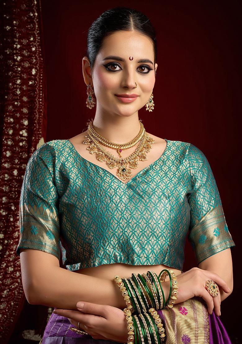 Purple Butti Silk Saree Set - Indya