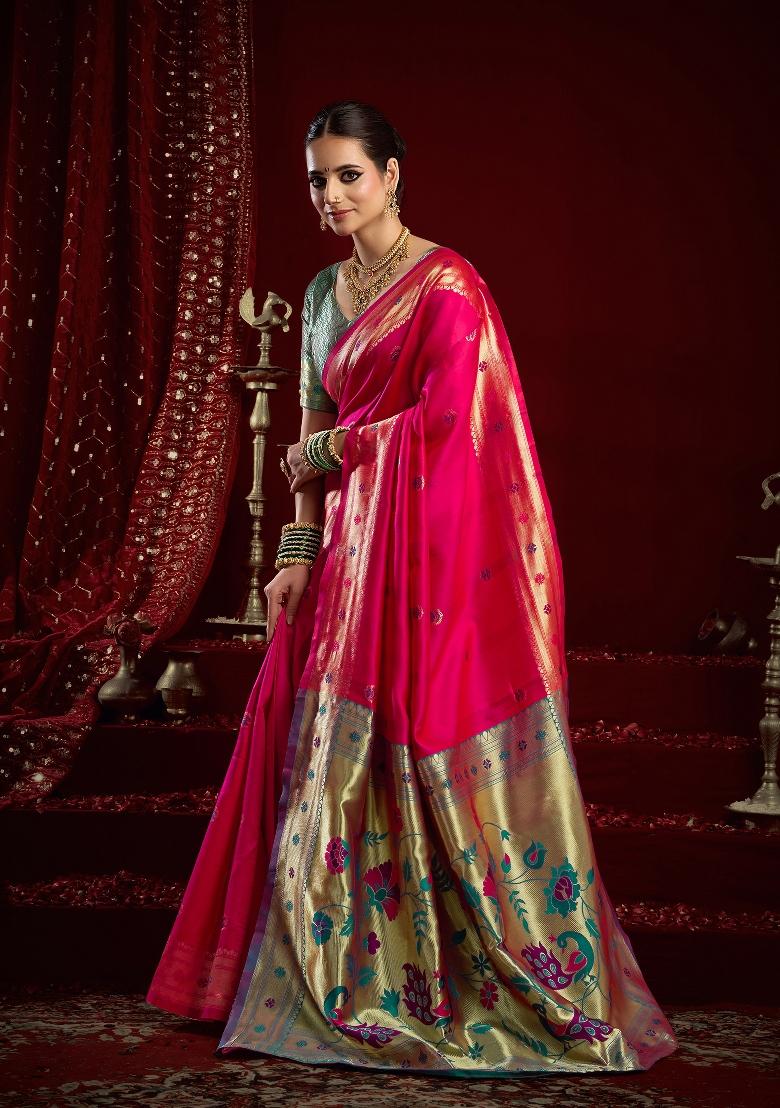 Pink Butti Silk Saree Set - Indya