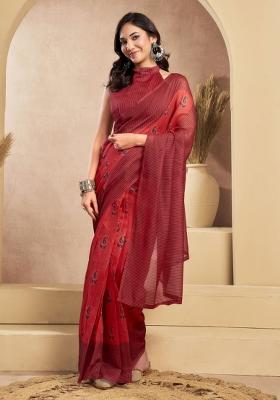 Maroon Paisley Linen Saree Set