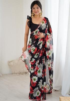 Black Gota Patti Georgette Saree Set