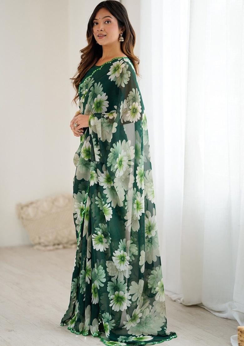 Green Gota Patti Georgette Saree Set - Indya