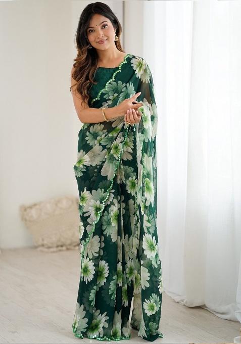 Green Gota Patti Georgette Saree Set