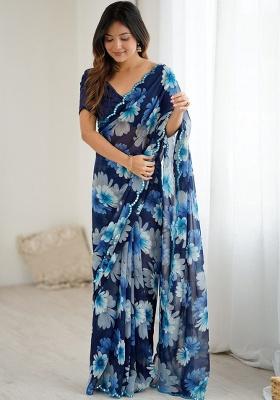 Blue Gota Patti Georgette Saree Set