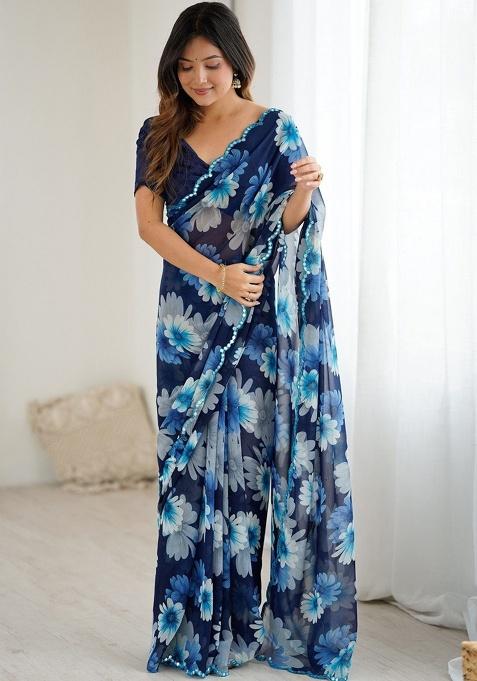 Blue Gota Patti Georgette Saree Set