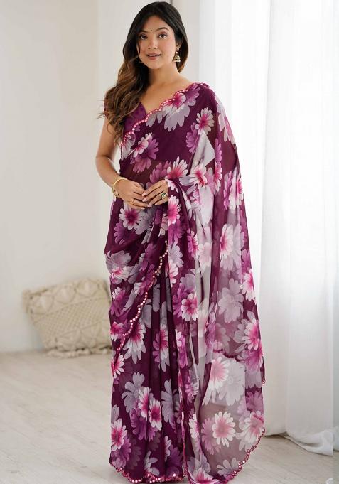 Purple Gota Patti Georgette Saree Set