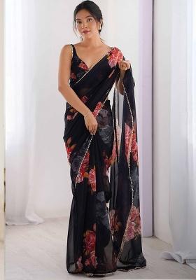 Black Gota Patti Georgette Saree Set