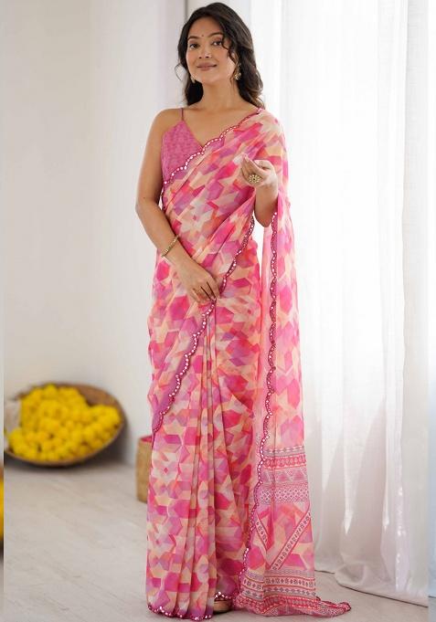 Pink Gota Patti Georgette Saree Set