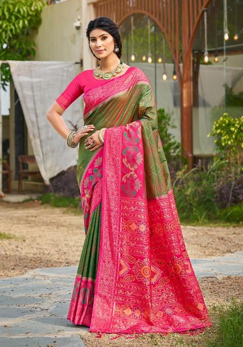 Green Embroidery Silk Saree Set