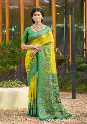 Mustard Embroidery Silk Saree Set