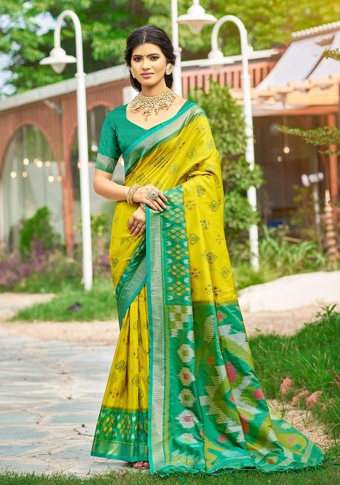Mustard Embroidery Silk Saree Set
