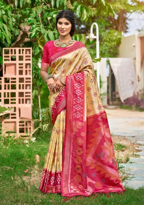 Cream Embroidery Silk Saree Set