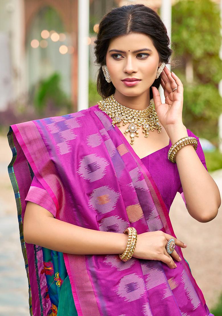 Blue Embroidery Silk Saree Set - Indya