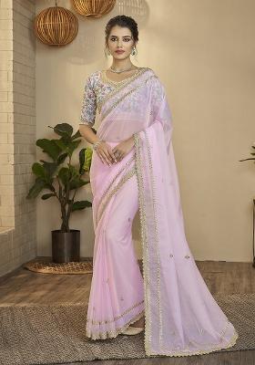 Pink Motif Organza Saree Set