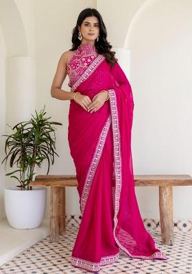 Pink Motif Silk Saree Set