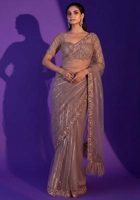 Golden Motif Net Saree Set