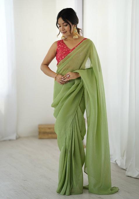 Green Motif Silk Saree Set