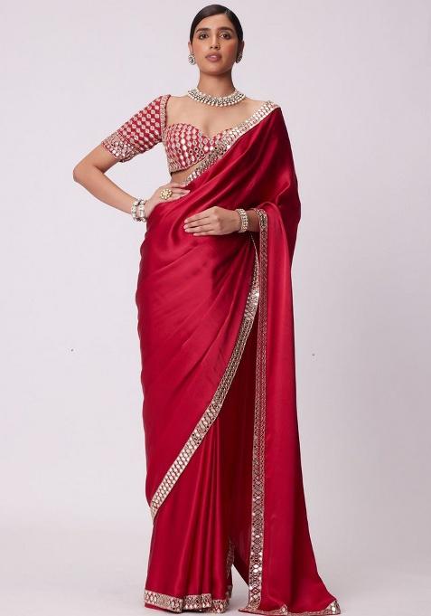 Red Motif Silk Saree Set