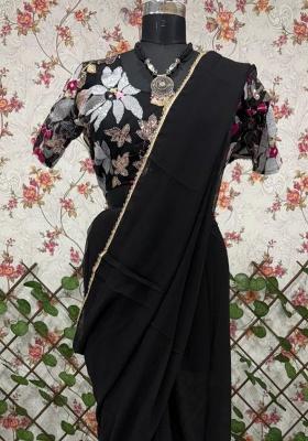 Black Motif Georgette Saree Set