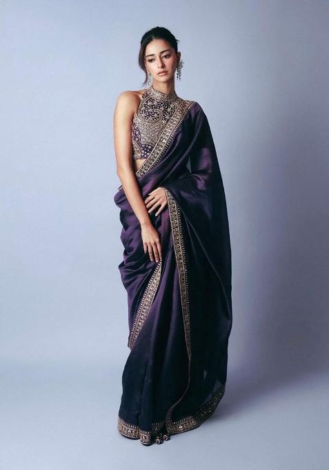 Violet Motif Silk Saree Set