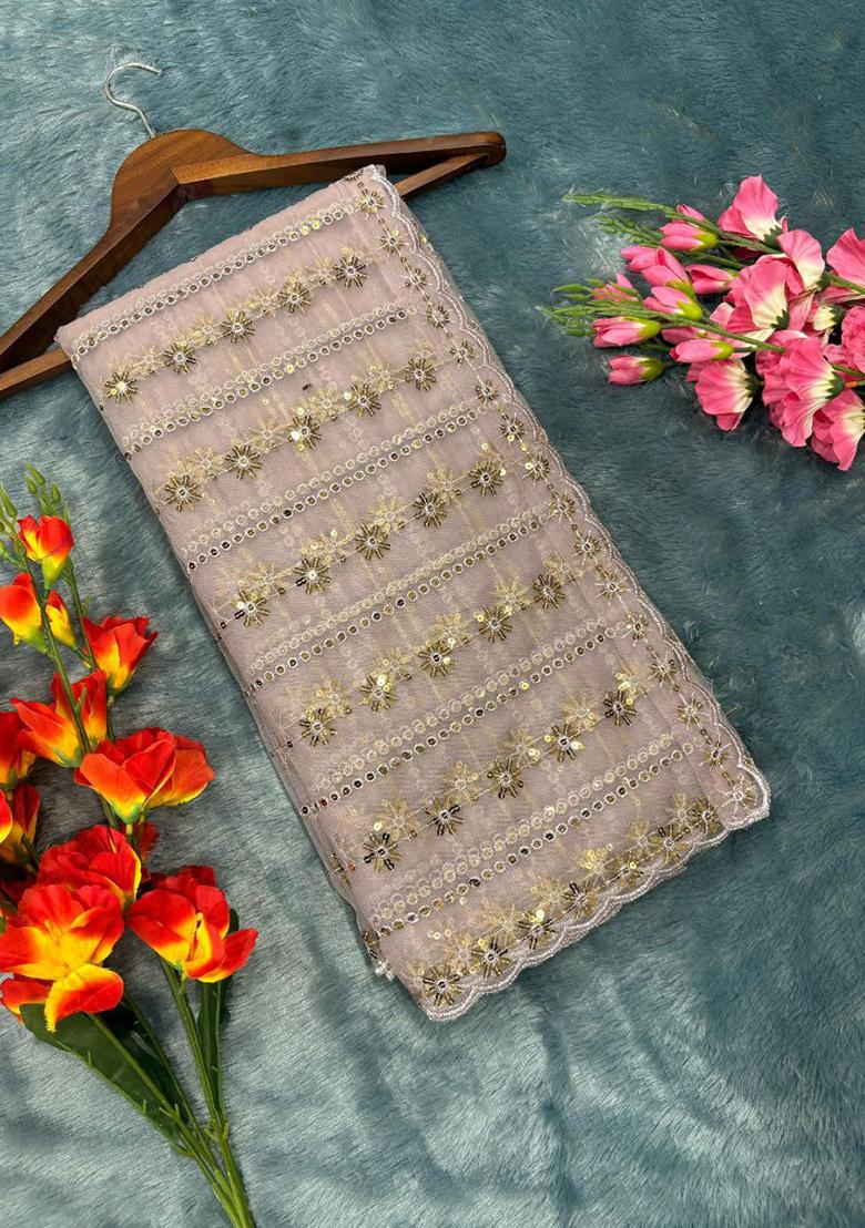 Light Pink Motif Net Saree Set - Indya