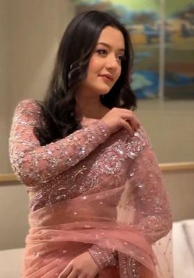 Orange Motif Net Saree Set