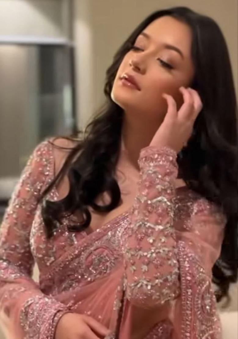 Orange Motif Net Saree Set - Indya