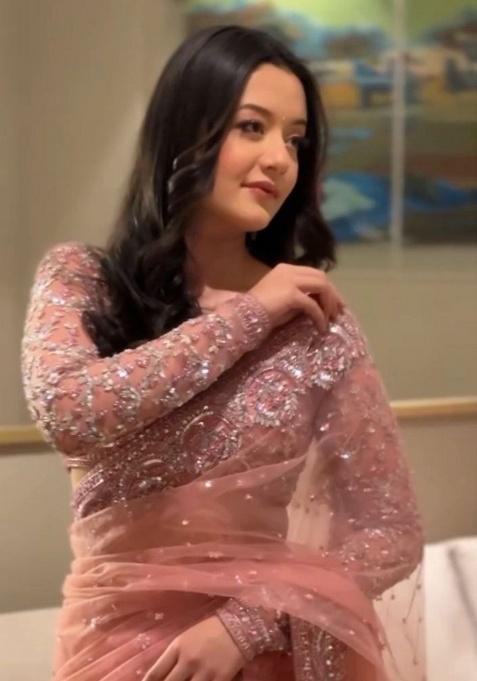 Orange Motif Net Saree Set