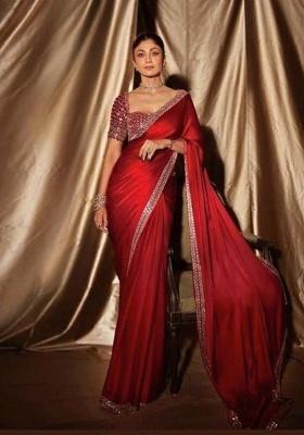 Dark Red Motif Silk Saree Set