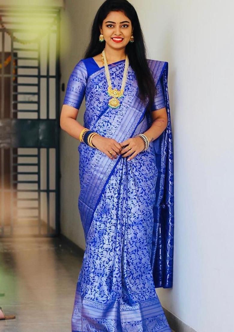 Cream Printed Maslin&nbsp; Saree Set - Indya