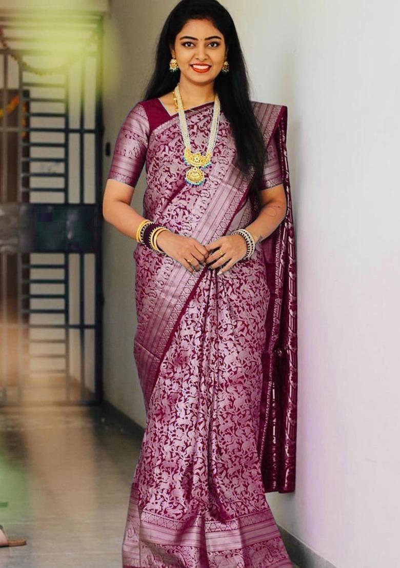 Blue Jacquard Silk Saree Set - Indya