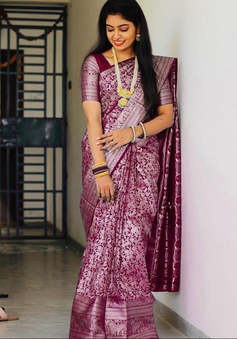 Blue Jacquard Silk Saree Set