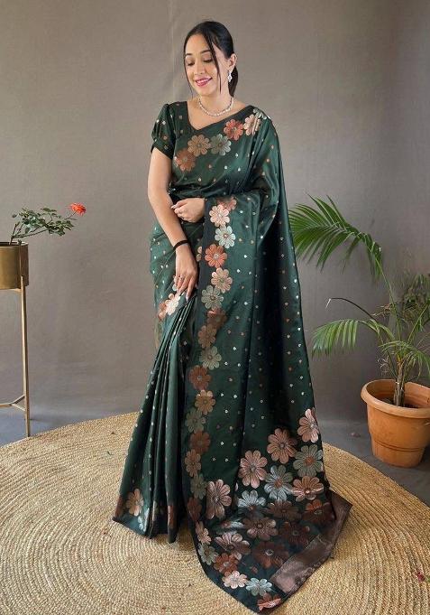 Black Jacquard Silk Saree Set