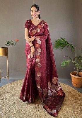 Purple Jacquard Silk Saree Set