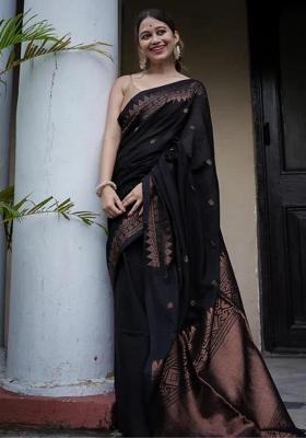 Black Jacquard Silk Saree Set