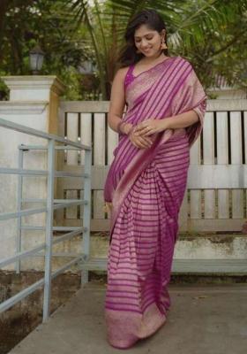 Lavender Jacquard Silk Saree Set