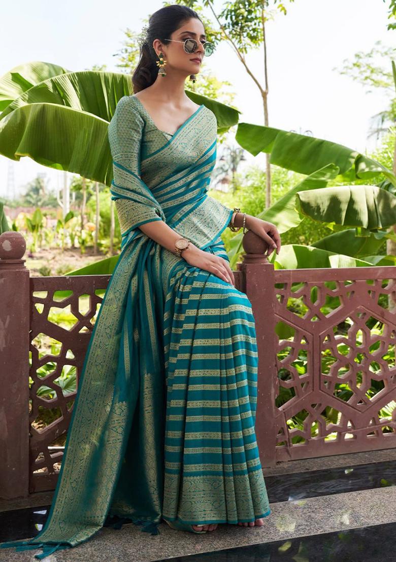 Rama Jacquard Silk Saree Set - Indya