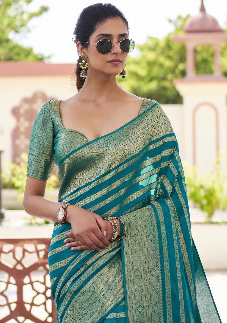 Rama Jacquard Silk Saree Set - Indya