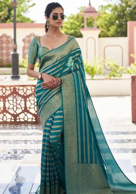 Rama Jacquard Silk Saree Set