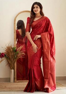 Red Jacquard Silk Saree Set