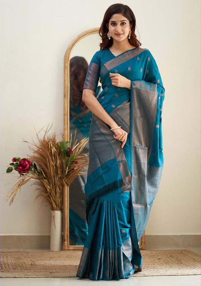 Rama Jacquard Silk Saree Set - Indya