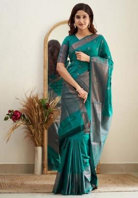 Sky Blue Jacquard Silk Saree Set