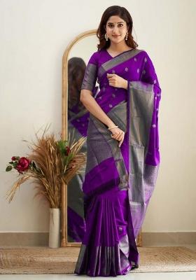 Purple Jacquard Silk Saree Set