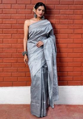 Pink Jacquard Silk Saree Set