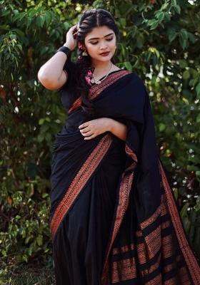 Black Jacquard Silk Saree Set