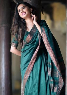 Bottle Green Jacquard Silk Saree Set