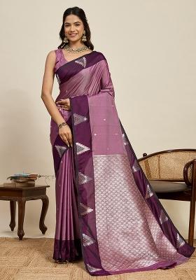 Peach Weaved Silk Saree Set