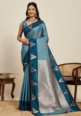 Rama Weaved Silk Saree Set
